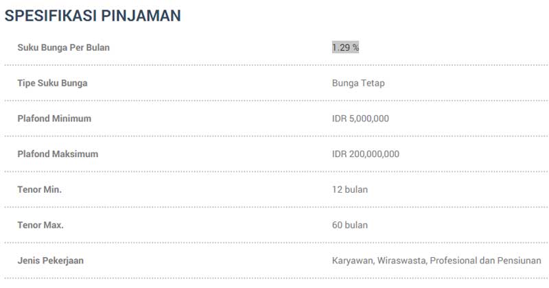 Spesifikasi Pinjaman - Tampilan Website DuitPintar (dot) Com - Kredit Tanpa Agunan (KTA)