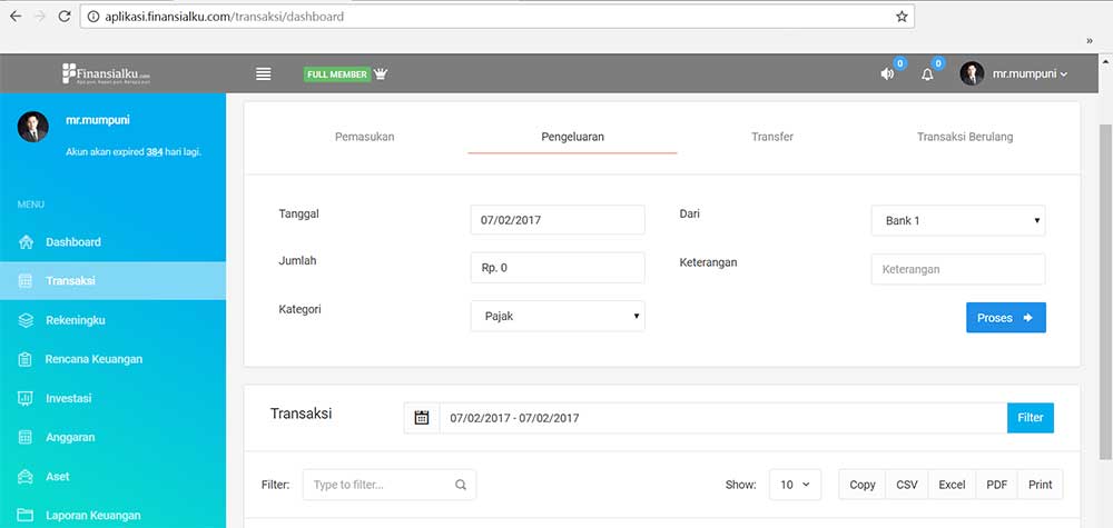 Setiap Orang 04 Transaksi Aplikasi Finansialku Versi Web