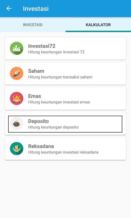 Investasi (Menghitung Deposito) Aplikasi Finansialku 2