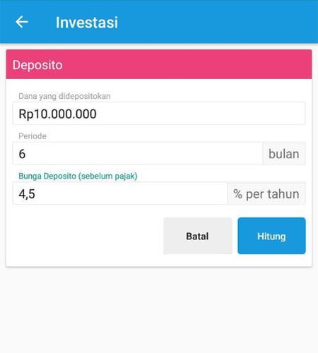 Investasi (Menghitung Deposito) Aplikasi Finansialku 3