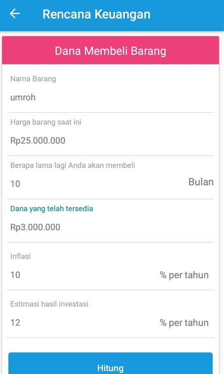Mempersiapkan Dana Ibadah Umroh (Dana Beli Barang) Aplikasi Finansialku