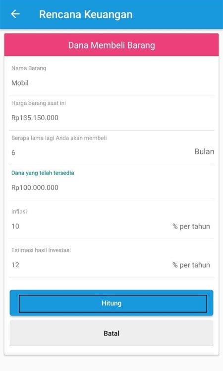 Merencanakan Keungan (Dana Membeli Mobil) Aplikasi Finansialku 3