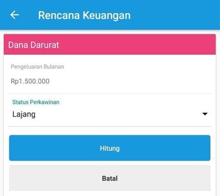 Rencana Keuangan Dana Darurat Single Aplikasi Finansialku 2