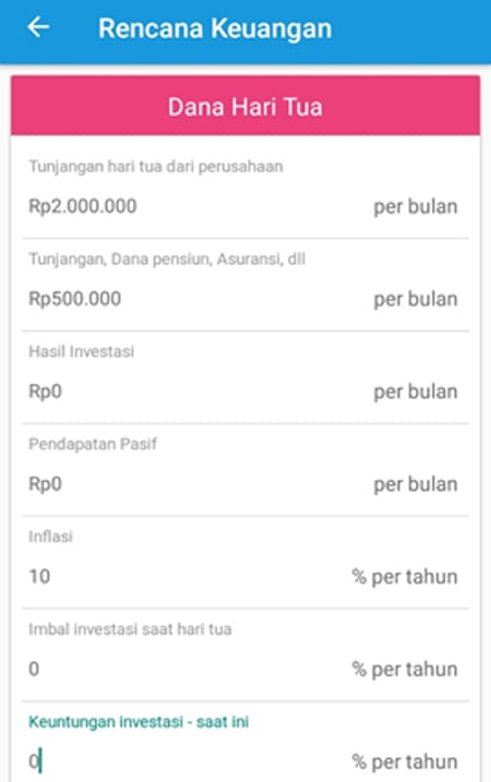 Rencana Keuangan Dana Hari Tua Aplikasi Finansialku 1