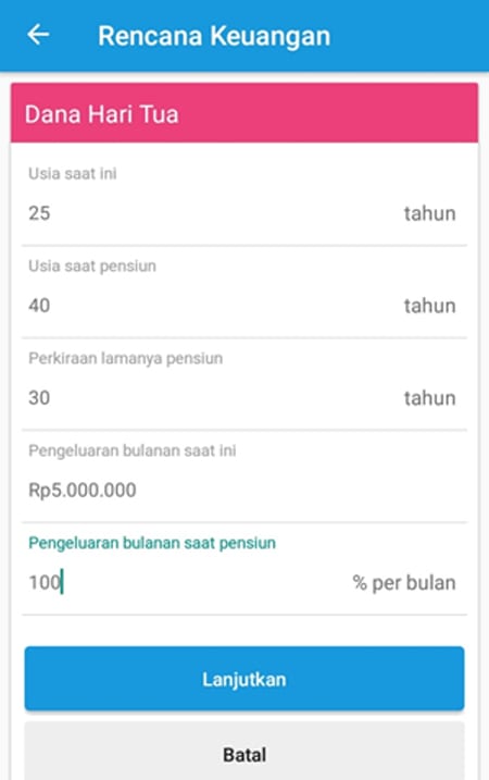 Rencana Keuangan Dana Hari Tua Aplikasi Finansialku