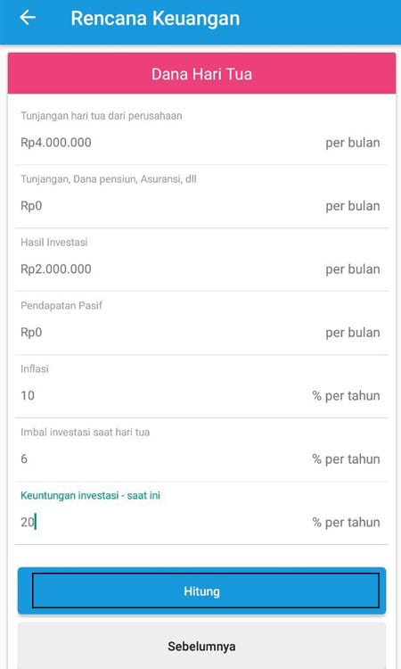 Rencana Keuangan Dana Hari Tua Aplikasi Finansialku 2